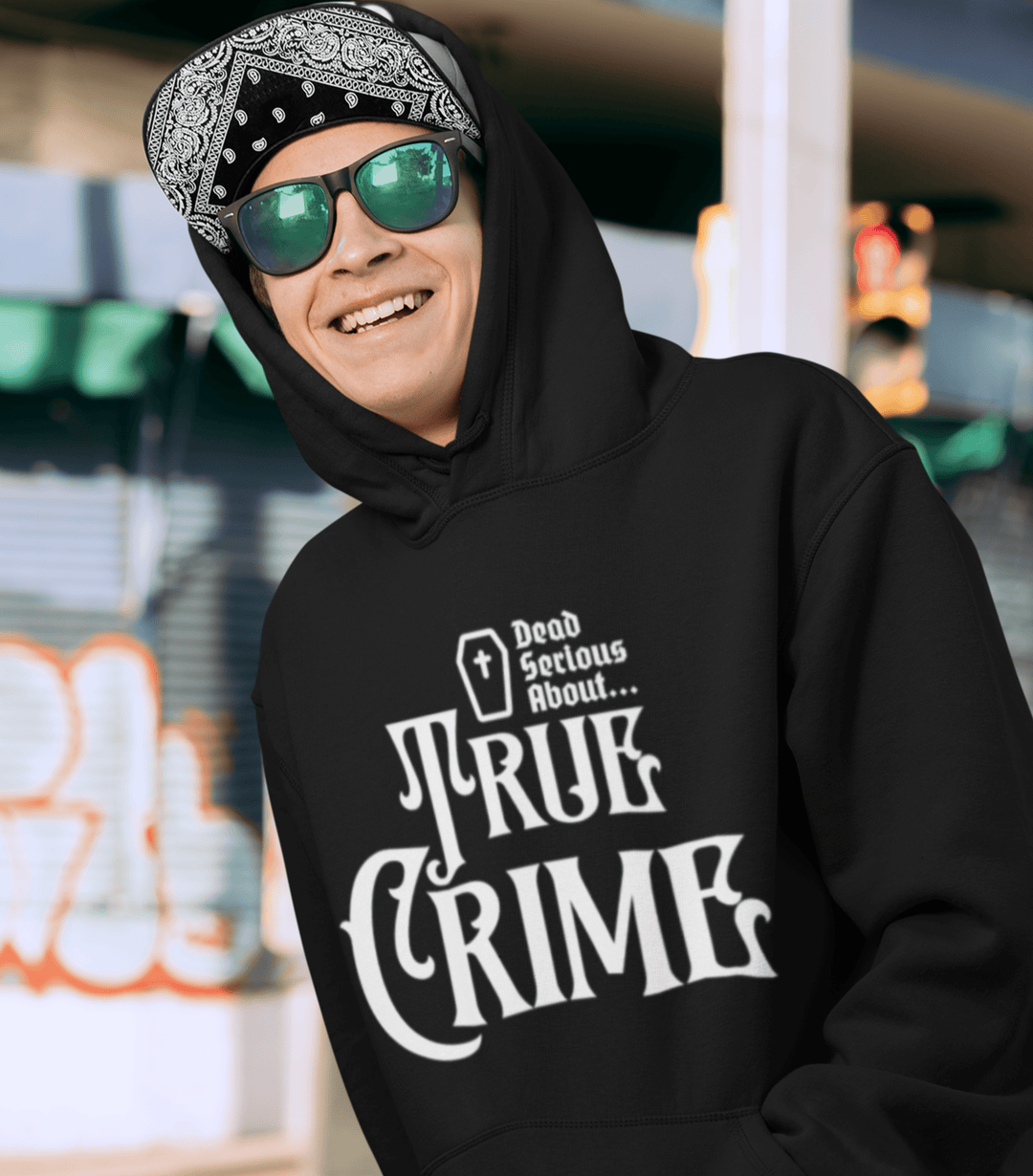 Printify Hoodie Venom Haus | DEAD SERIOUS ABOUT TRUE CRIME | Premium Graphic Hoodie