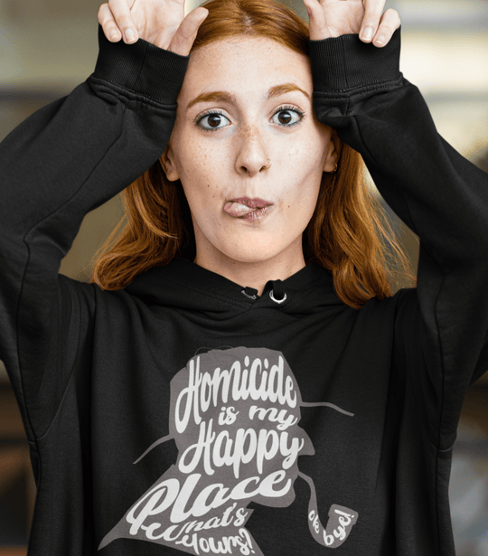 Printify Hoodie Venom Haus | HOMICIDE IS MY HAPPY PLACE | Premium Graphic Hoodie